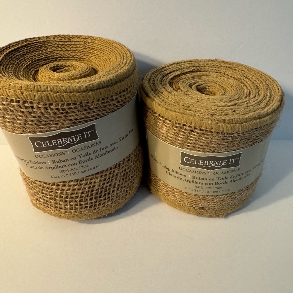 2 Spools Celebrate It Natural Burlap Ribbon - Picture 1 of 3